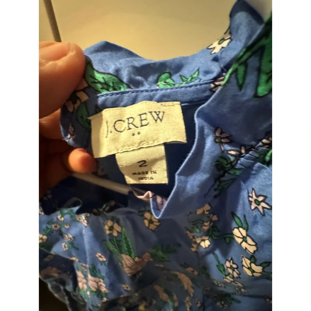 J Crew Blue Floral Puff Sleeve Smocked Waist Tie Back Romper Size‎ 2